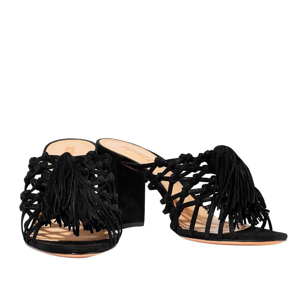 Schutz Tassle Block Heel size 8.5 VEUC Black